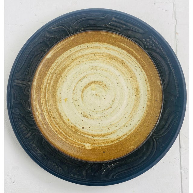 Brown Mid Century Vintage Studio Pottery Large Decorator Charger For Sale - Image 8 of 8