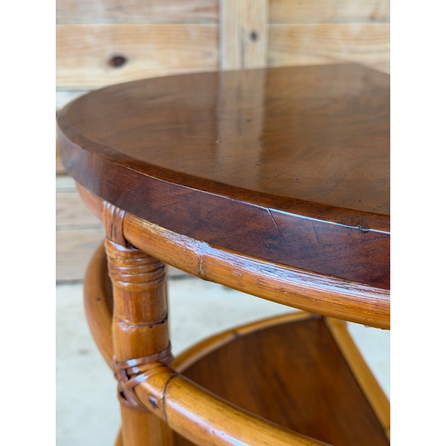1940s 1940s Modernist Rattan & Mahogany Demilune Side Table by Rattanage For Sale - Image 5 of 12