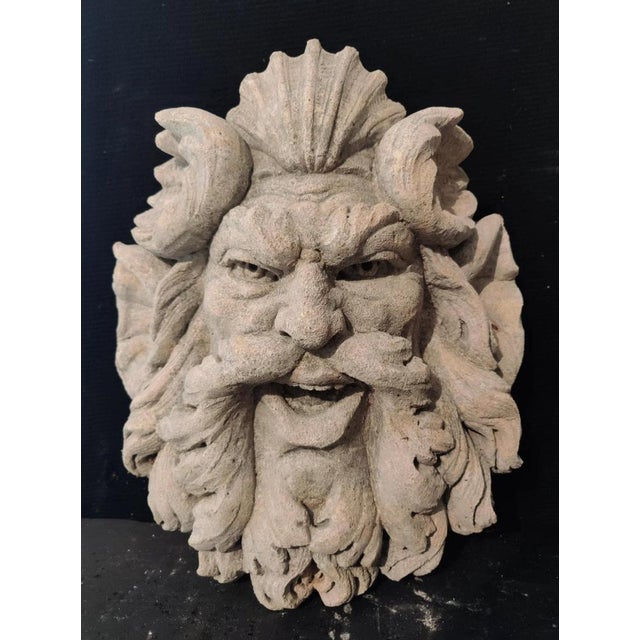 A stunning sculpture depicting a satyr's face in Vicenza stone, from Venice, a private collection. This mask, which can...