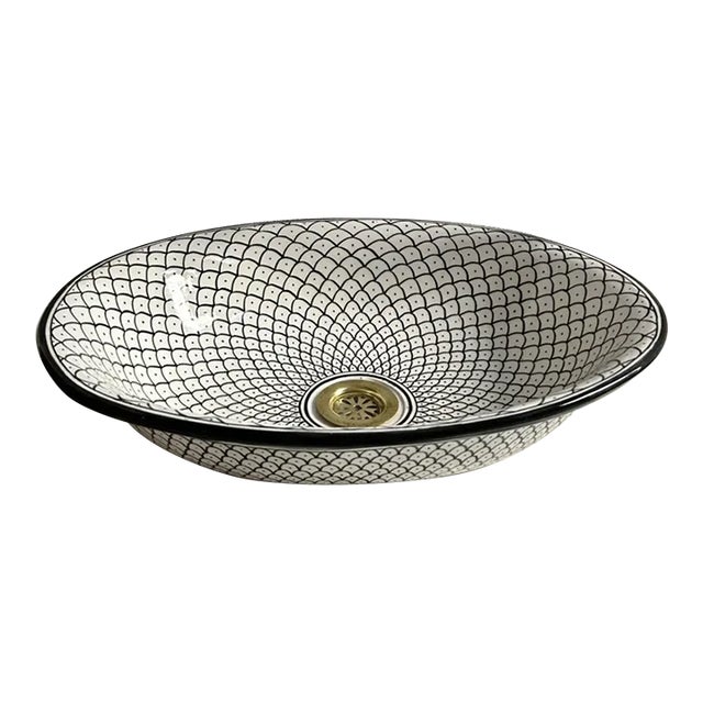 Farmhouse Contemporary Black and White Oval Bathroom Sink Vessel, Oval Ceramic For Sale