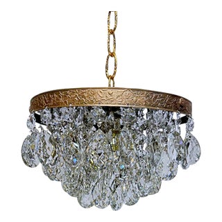 Vintage Italian Basket Chandelier With Ornate Floral Brass Band For Sale