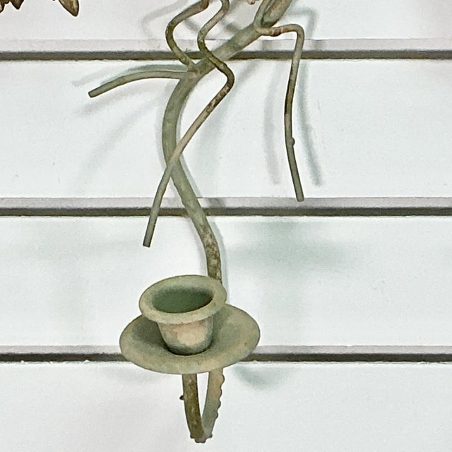 1950s Vintage Italian Rustic European Tole Leaf Candle Sconces - A Pair. For Sale - Image 9 of 13