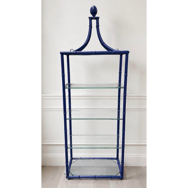 Palm Beach Regency Cobalt Blue Faux Bamboo Pagoda Etagere For Sale - Image 4 of 12