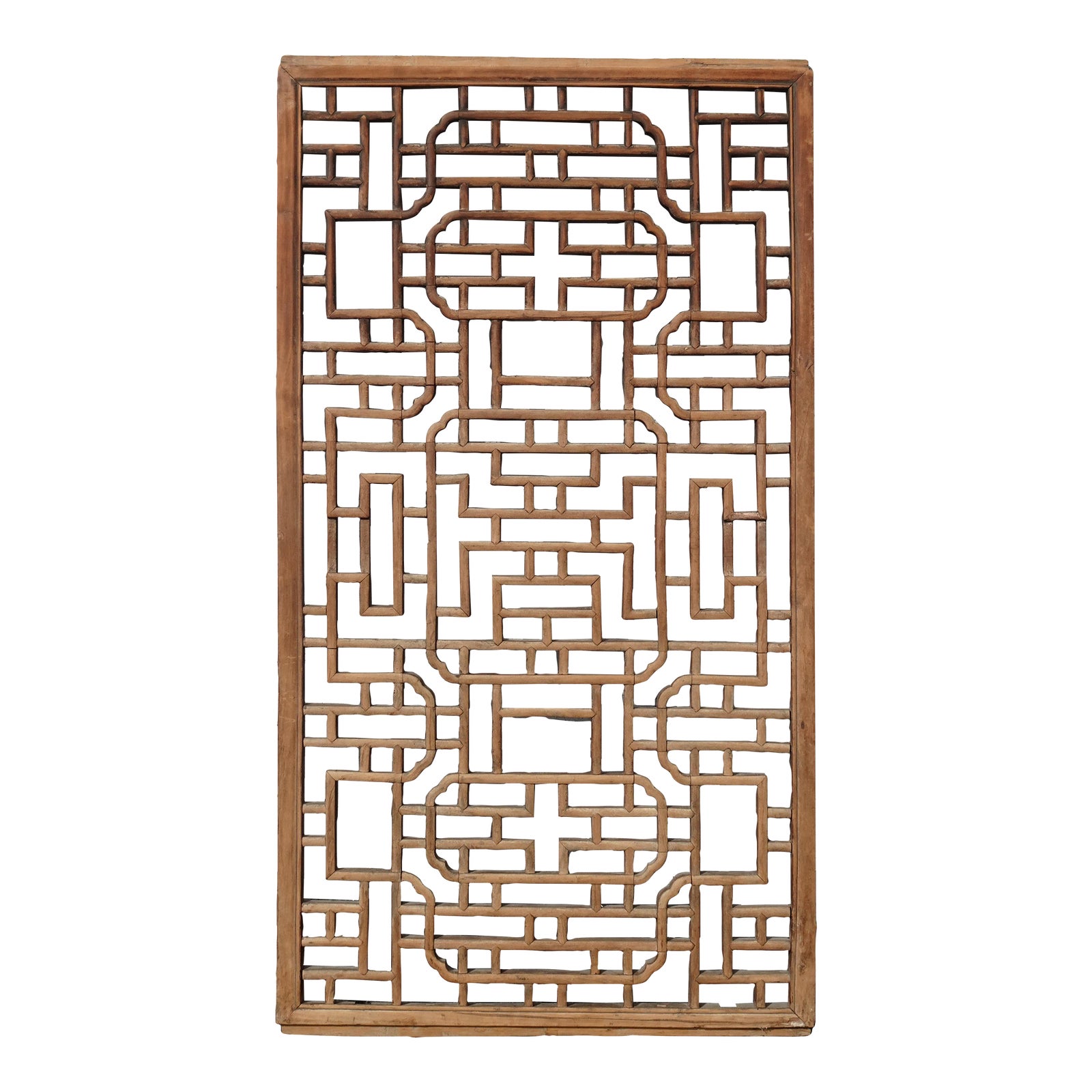 Vintage Asian Brown Teak Lattice Chinese Wood Screen Panel Wall Decor ...