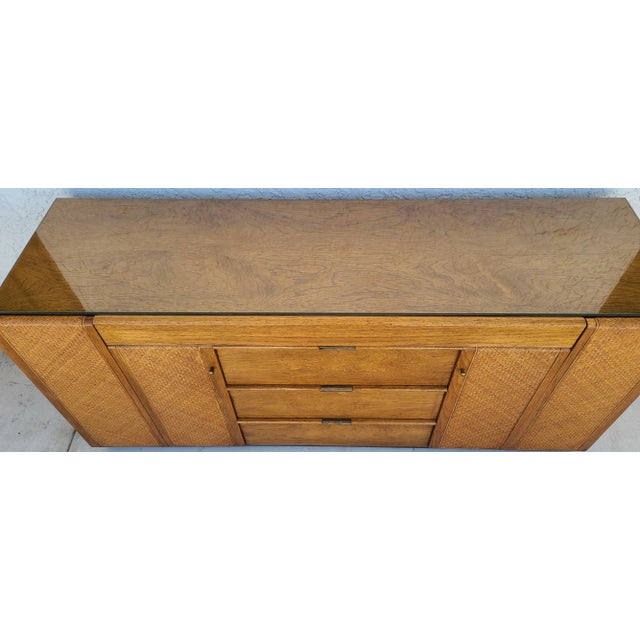 Mid 20th Century Vintage Founders MCM Dresser With Glass Top & Mirror For Sale - Image 5 of 14