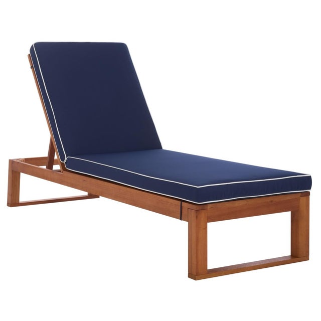 Modern Sophie Chaise Lounge, Natural/Navy Cushion White Piping For Sale - Image 3 of 11