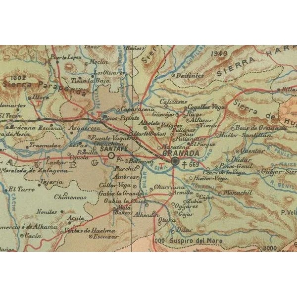 This original antique map depicts the province of Granada, part of the autonomous community of Andalusia in southern...