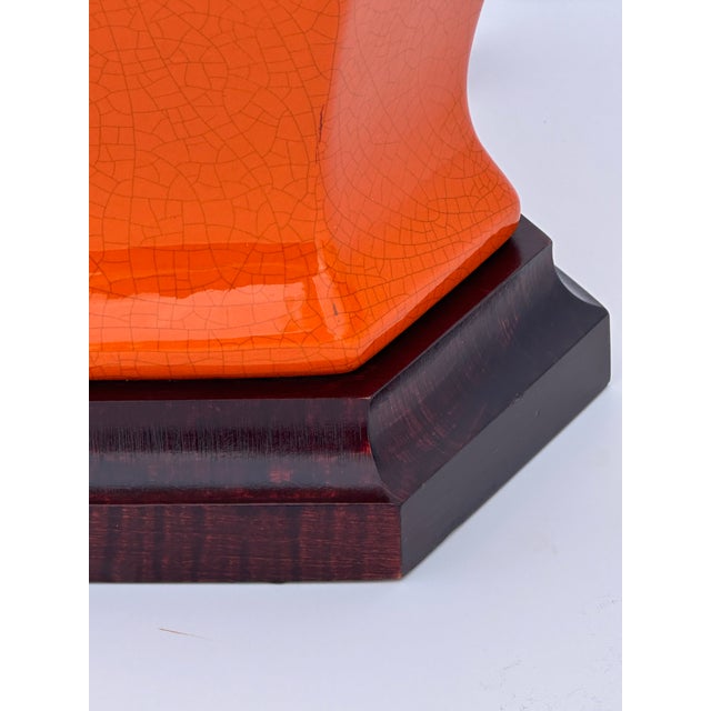 Chinoiserie Orange Crackle Glazed Ginger Jar Table Lamp For Sale - Image 3 of 5