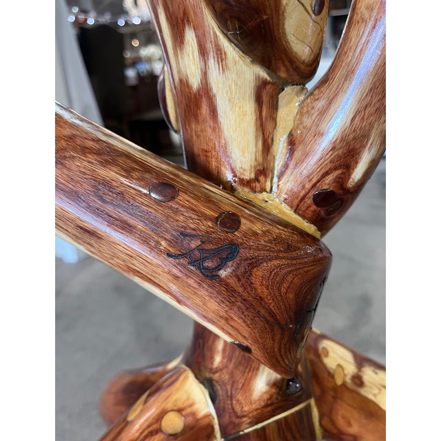 Handcrafted All Wood Bar Table With Glass Top For Sale - Image 10 of 10