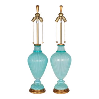 Pair of Seguso Murano Glass Marbro Lamps For Sale