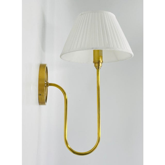 2020s McGee & Co Polaris Brass Wall Sconce With Linen Shade, Modern Lighting For Sale - Image 5 of 16