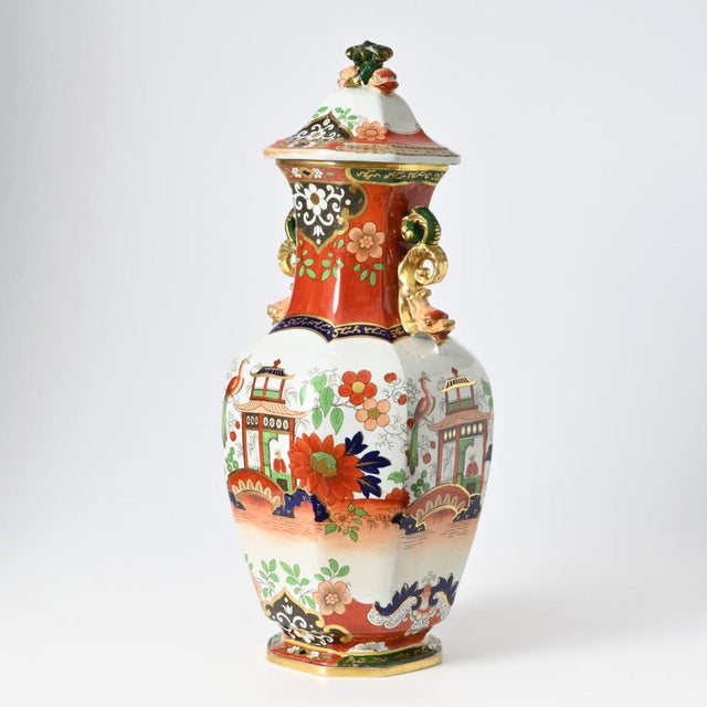 Antique English ironstone vase with cover. Made in 1830s or 1840s by Masons. This piece has an attribution mark, I am sure...