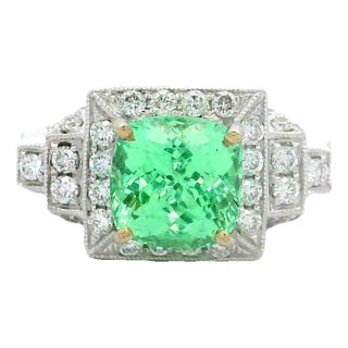 2.46 Carat Tsavorite Garnet Diamond 18k White Gold Ring, Gia Certified For Sale