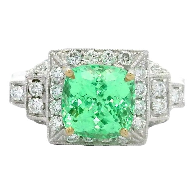 2.46 Carat Tsavorite Garnet Diamond 18k White Gold Ring, Gia Certified For Sale