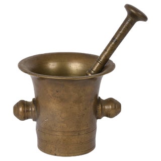 Antique Handmade Bronze Mortar with Pestle, Set of 2 For Sale