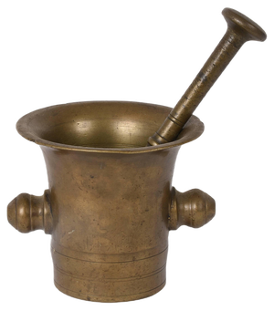 Antique Handmade Bronze Mortar with Pestle, Set of 2