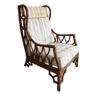 Mid Century Bamboo and Rattan Wingback Chair For Sale
