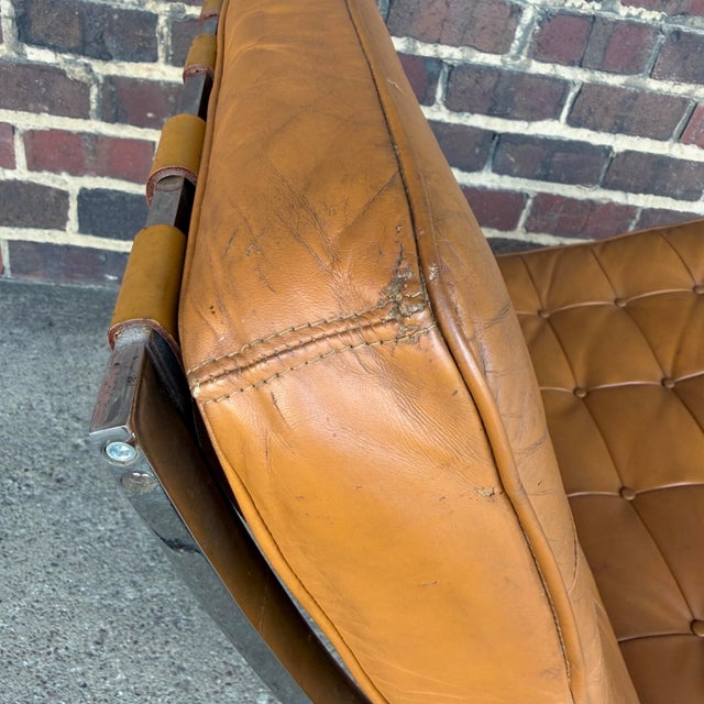 Tan Leather Mid Century Barcelona Style Lounge Chair For Sale In Cleveland - Image 6 of 12