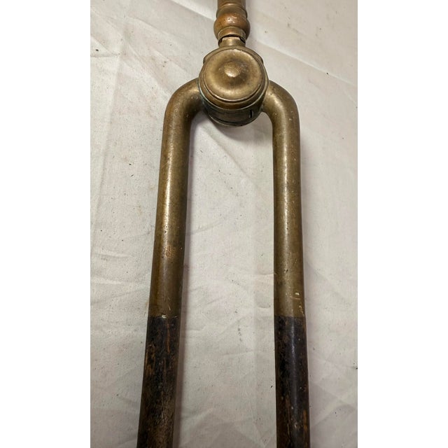 Metal Antique 18th Century Wrought Iron Turned Brass English Fireplace Tongs Tool 9 For Sale - Image 7 of 9