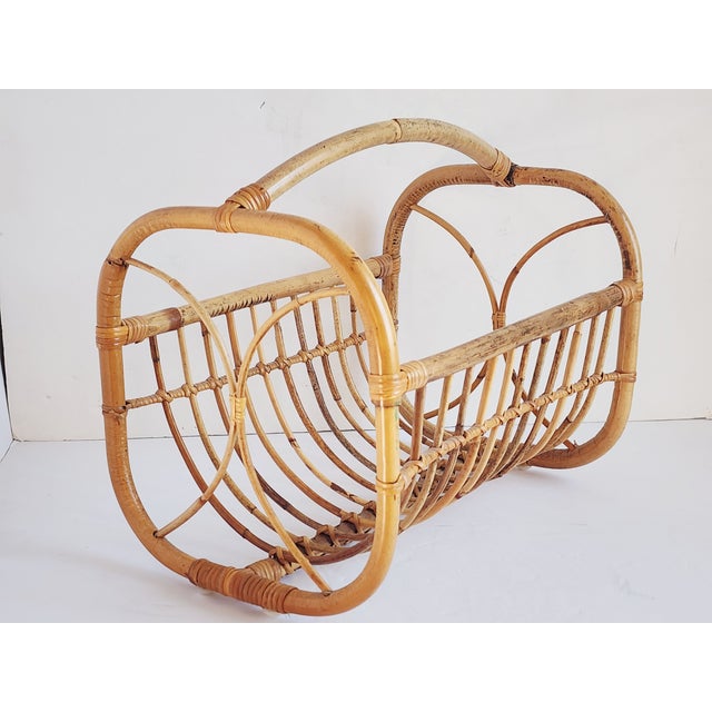 Mid-Century Bamboo & Rattan Magazine Rack For Sale In New York - Image 6 of 12