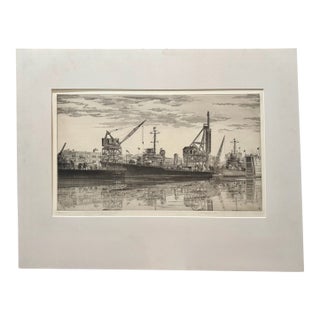 John Taylor Arms Wwii Navy Series Etching Destroyers in Wet Basin Federal Shipbuilding South Kearny For Sale