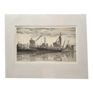 John Taylor Arms Wwii Navy Series Etching Destroyers in Wet Basin Federal Shipbuilding South Kearny