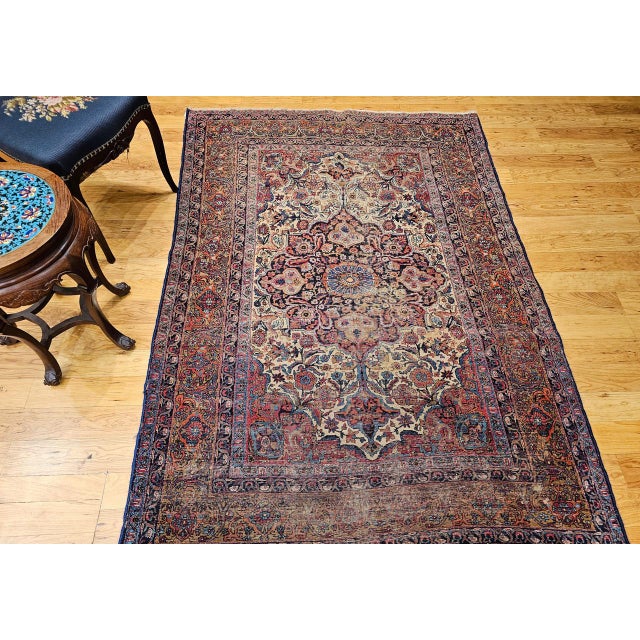 Textile 19th Century Kashan Rug, Hand-Knotted Wool, Floral Pattern, Ivory & Saffron,5x7 For Sale - Image 7 of 16