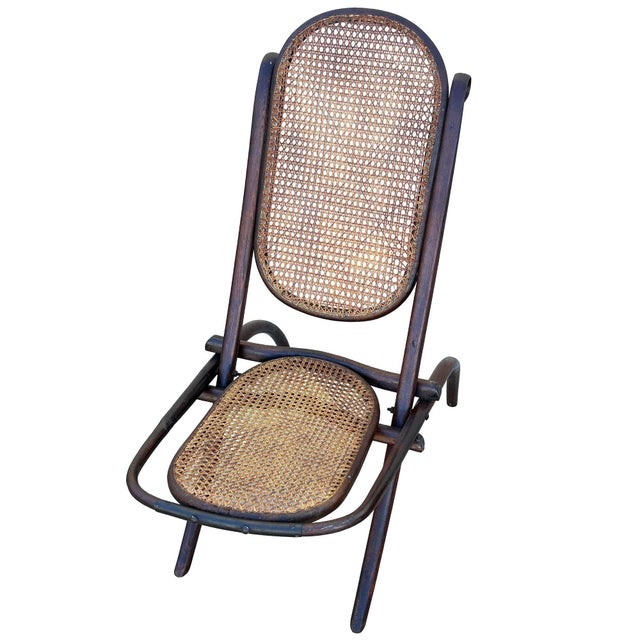 Vienna Secession Dark Stain Bent Oak & Cane Foling Chair No. 01 Attributed to Thonet For Sale - Image 4 of 4