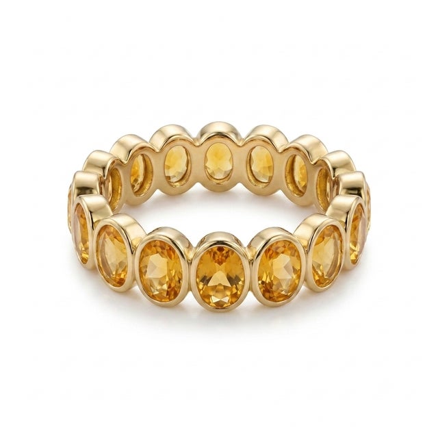 Dainty Stackable Citrine Eternity Band Ring | 18k Gold Plated Handmade Gemstone Ring Us 7 For Sale - Image 4 of 4
