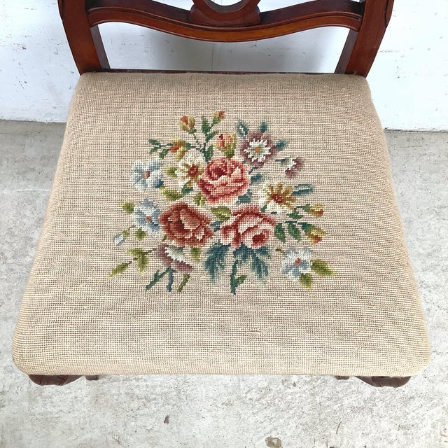 Queen Anne Style Side Chair With Needlepoint Seat For Sale - Image 4 of 12