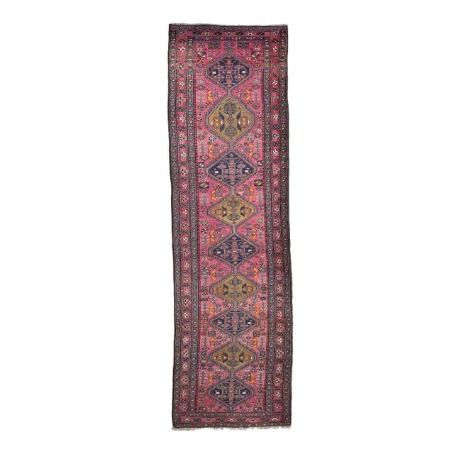 Antique Heriz Runner in Pink, Peacock Teal, Cantaloup, & Dirty Olive - ~ 3.3 X 14 For Sale