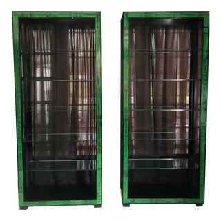 Karl Springer Style Faux Malachite Bookshelves - a Pair For Sale