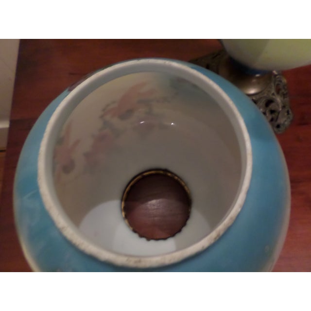 Metal Antique GWTW Porcelain 20" Lamp & Ornate Brass Base W/ Hand Painted Cherubs For Sale - Image 7 of 10