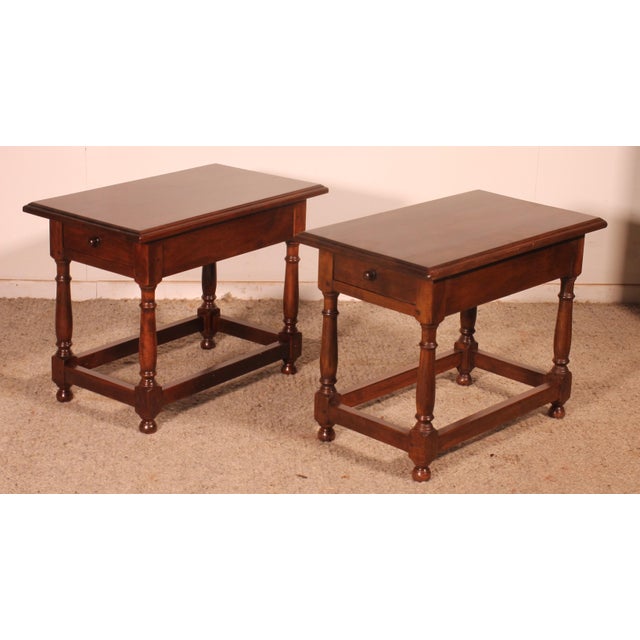 Tan Spanish Bedside Tables in Walnut, 1950s, Set of 2 For Sale - Image 8 of 11