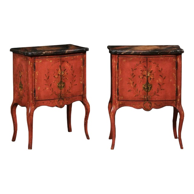 Mid 20th Century Decoratively Painted & Shapely Side Chests - A Pair For Sale