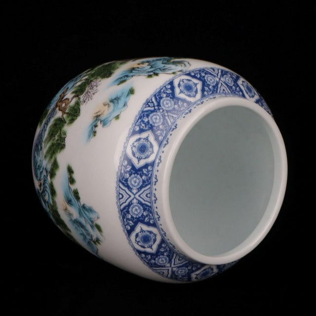Ceramic Famille Rose Landscape Porcelain Ginger Jar, Chinoiserie Decor Canister For Sale - Image 7 of 9