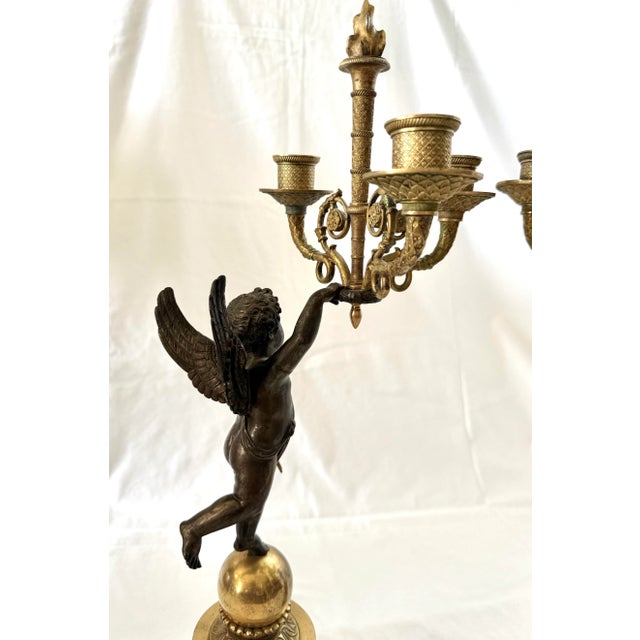 Early 19th Century 19th Century French Empire Bronze Cherub Candelabras - a Pair For Sale - Image 5 of 10