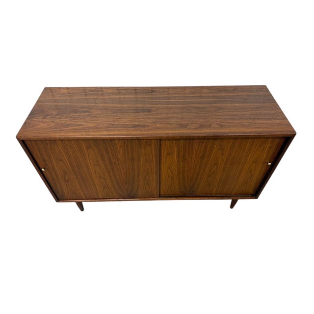 Brown Mid-Century Modern Sliding Door Walnut Storage Cabinet For Sale - Image 8 of 8