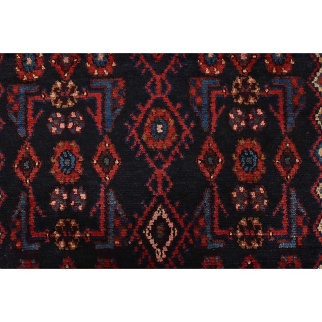 Hamedan Runner 3’11” X 9’4” Blue Wool Semi-Antique Tribal Hand-Knotted Rug For Sale - Image 11 of 15