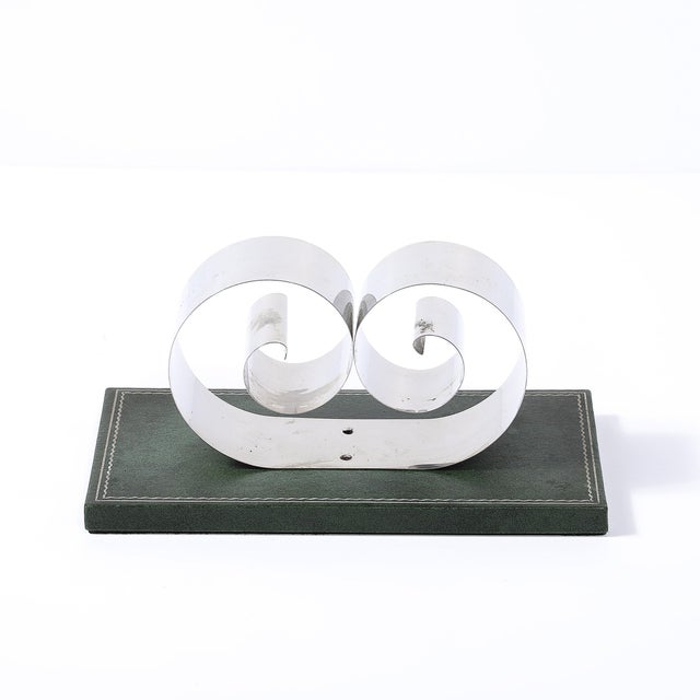 1930s Art Deco Paper/Book Holder in Spring Steel on Forrest Green Leather Base For Sale - Image 5 of 15