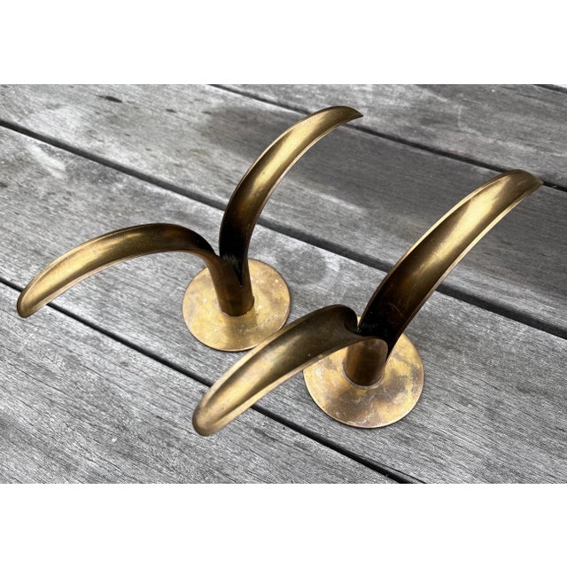 Metal Mid 20th Century Ivar Ålenius Björk for Ystad Metall Swedish Brass Candle Holders - A Pair For Sale - Image 7 of 8