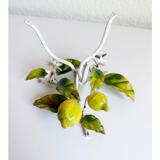 Metal 1950s Italian Toleware Hurricane Candle Holder With Lemon Tree Accents For Sale - Image 7 of 9