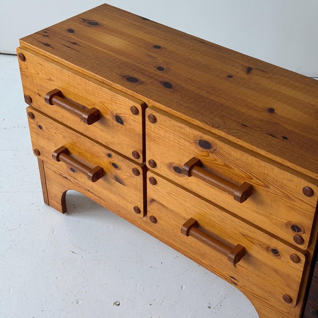 1970s Swedish Pine Modular Credenza W/ Leather Pulls For Sale In Chicago - Image 6 of 8