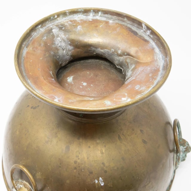 Metal Brass Garden Planter With Lions Heads For Sale - Image 7 of 13