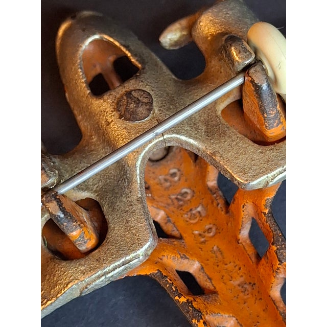 Share Vintage 1930s Hubley Cast Iron Tat Nc-491 Dual Prop Airplane Toy Orange Nickel For Sale - Image 12 of 15