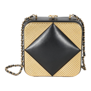 Black Lambskin Gold Metal Square CC Clutch