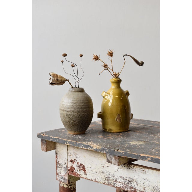 Abstract Antique French Conscience Yellow Glazed Pottery Vessel, Circa Mid 19th Century For Sale - Image 3 of 12