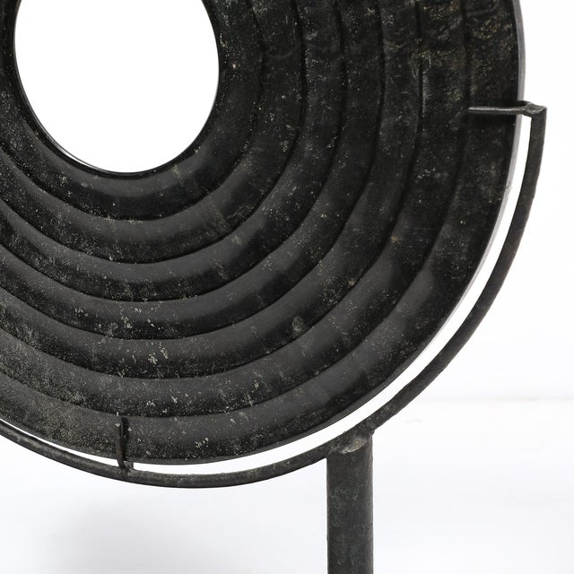 Black Mid-Century Modernist Bi-Disc Sculpture in Black Sandstone by Holly Hunt For Sale - Image 8 of 13
