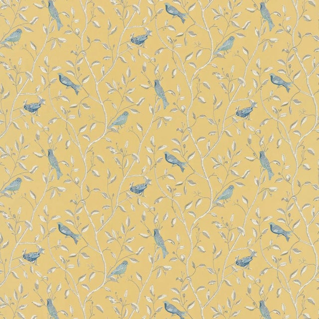 Sanderson Finches Fabric in Yellow For Sale