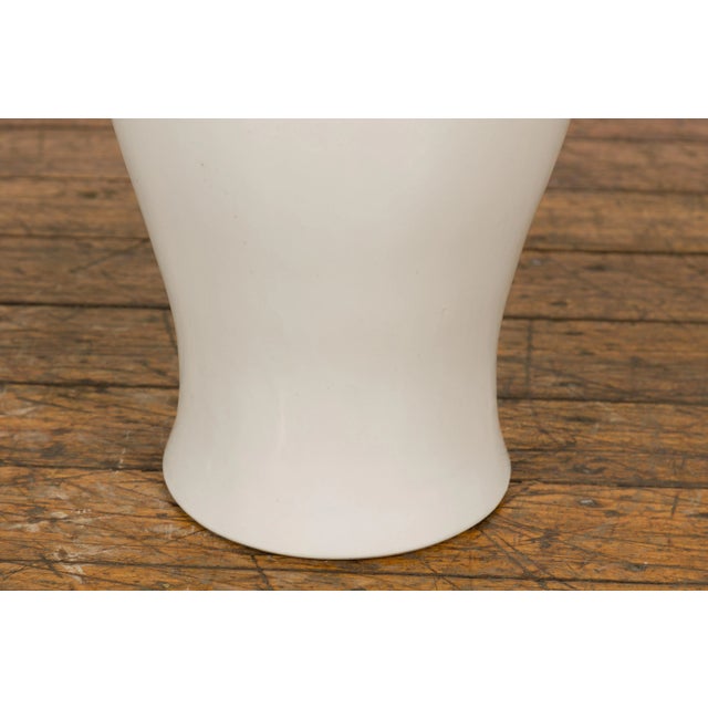 Vintage White Curved Body & Flared Neck Vase For Sale - Image 10 of 12